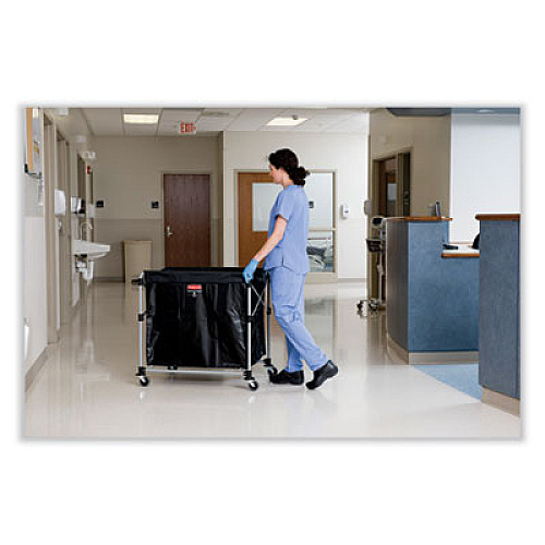 Rubbermaid Commercial One-Compartment Collapsible X-Cart, Synthetic Fabric, 9.96 cu ft Bin, 24.1" x 35.7" x 34", Black/Silver (1881750)