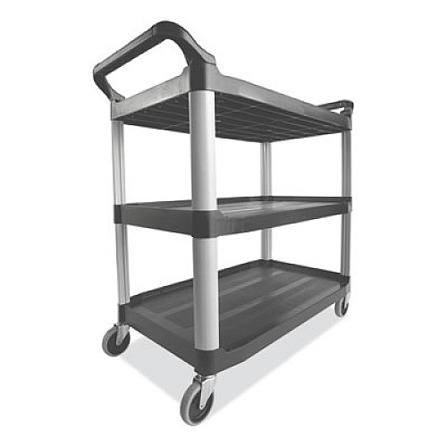 Rubbermaid Commercial Xtra Utility Cart with Open Sides, Plastic, 3 Shelves, 300 lb Capacity, 20" x 40.63" x 37.8", Gray (4091GRA)