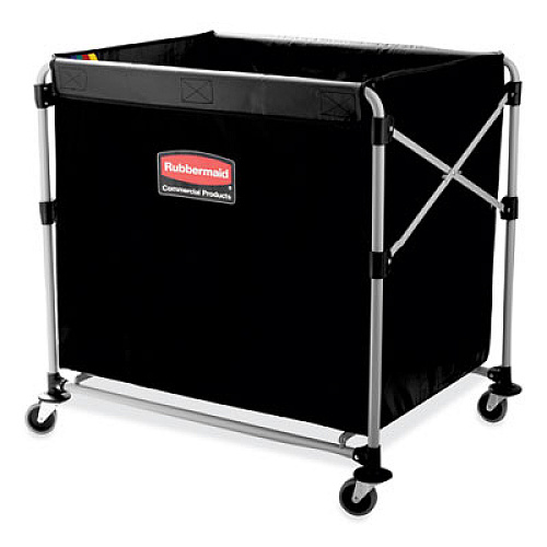 Rubbermaid Commercial One-Compartment Collapsible X-Cart, Synthetic Fabric, 9.96 cu ft Bin, 24.1" x 35.7" x 34", Black/Silver (1881750)