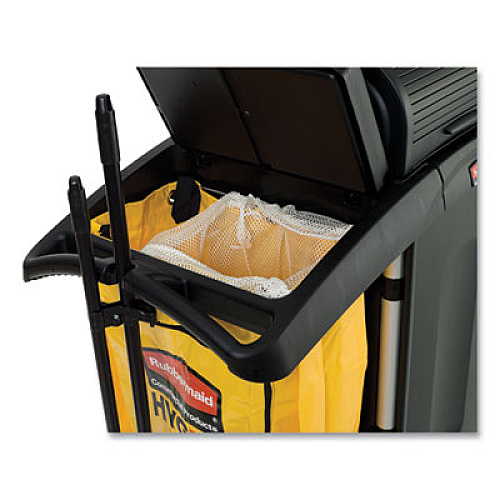 Rubbermaid Commercial High-Security Healthcare Cleaning Cart, Metal, 4 Shelves, 1 Bin, 22" x 48.25" x 53.5", Black (9T7500BK)