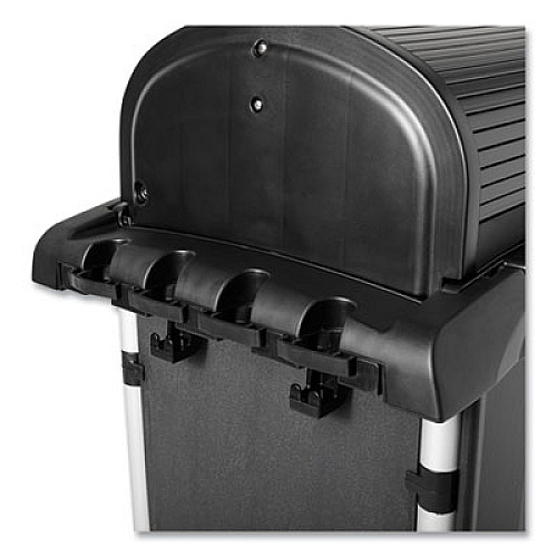Rubbermaid Commercial Executive High Security Janitorial Cleaning Cart, Plastic, 4 Shelves, 1 Bin, 23.1" x 39.6" x 27.5", Black (1861427)