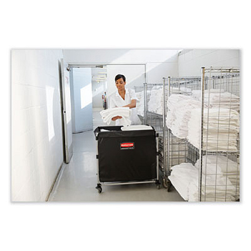 Rubbermaid Commercial One-Compartment Collapsible X-Cart, Synthetic Fabric, 9.96 cu ft Bin, 24.1" x 35.7" x 34", Black/Silver (1881750)