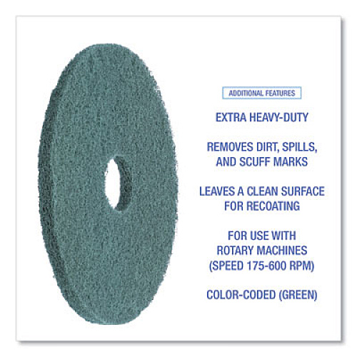 Boardwalk Heavy-Duty Scrubbing Floor Pads, 16" Diameter, Green, 5/Carton (4016GRE)