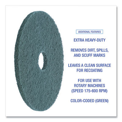 Boardwalk Heavy-Duty Scrubbing Floor Pads, 19" Diameter, Green, 5/Carton (4019GRE)