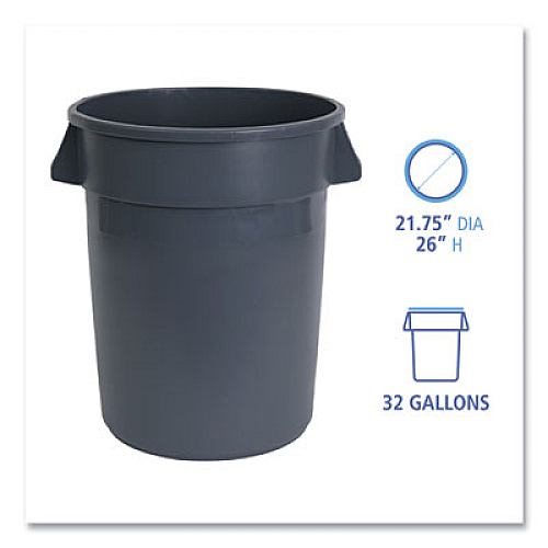 Boardwalk Round Waste Receptacle, 32 gal, Linear-Low-Density Polyethylene, Gray (32GLWRGRA)