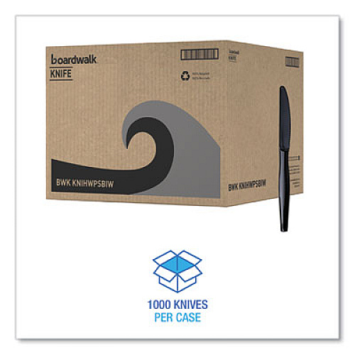 Boardwalk Heavyweight Wrapped Polystyrene Cutlery, Knife, Plastic, Black, 1,000/Carton (KNIHWPSBIW)