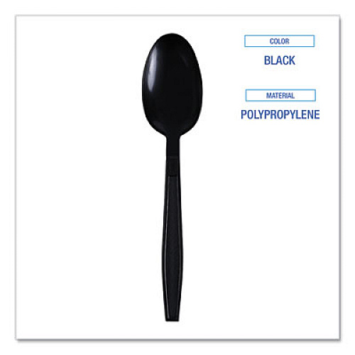 Boardwalk Heavyweight Wrapped Polypropylene Cutlery, Spoon, Plastic, Black, 1,000/Carton (TSHWPPBIW)