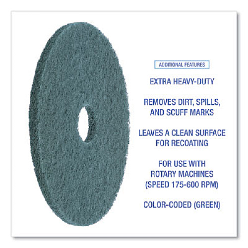 Boardwalk Heavy-Duty Scrubbing Floor Pads, 17" Diameter, Green, 5/Carton (4017GRE)