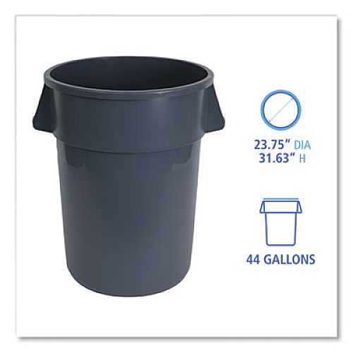 Boardwalk Round Waste Receptacle, 44 gal, Plastic, Gray (44GLWRGRA)