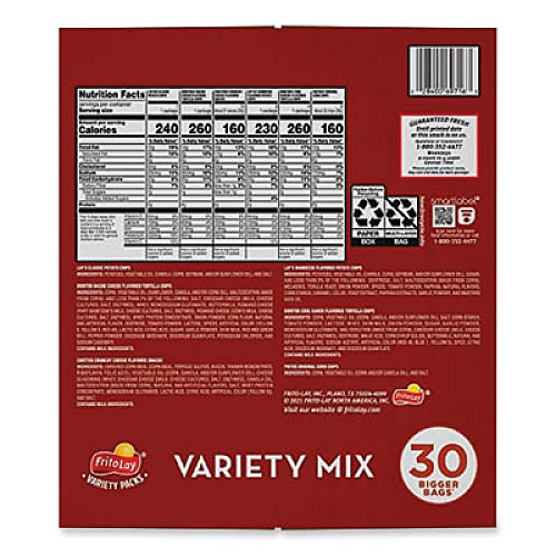 Frito-Lay Classic Variety Mix, Assorted, 30 Bags/Box (70227)