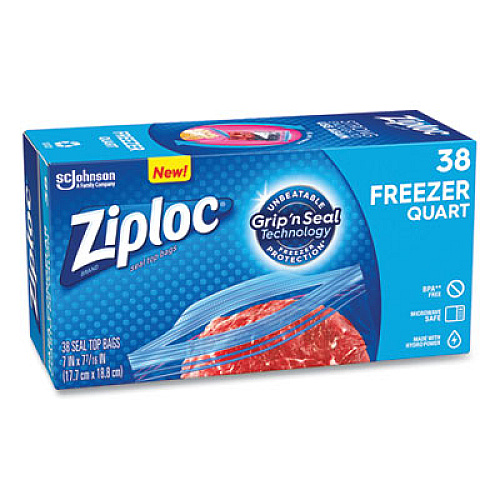 Ziploc Zipper Freezer Bags, 32 oz, 6.97" x 7.7", Clear, 38 Bags/Box, 9 Boxes/Carton (314444)