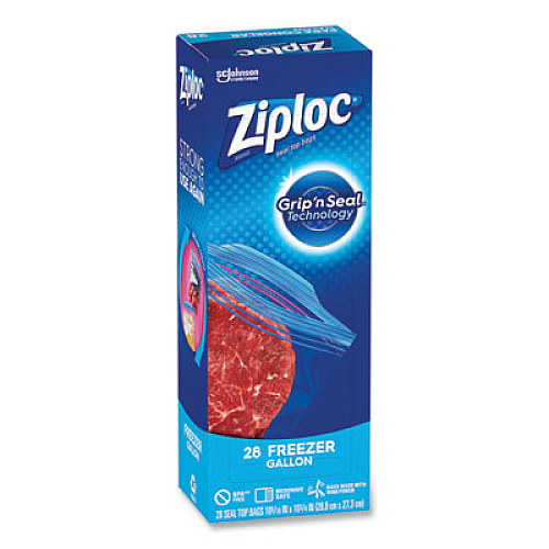 Ziploc Zipper Freezer Bags, 1 gal, 9.6" x 12.1", Clear, 28 Bags/Box, 9 Boxes/Carton (314445)