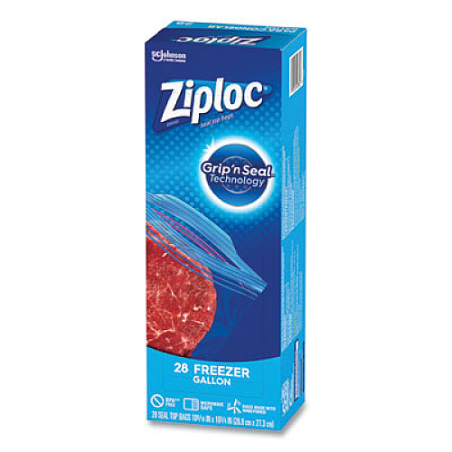 Ziploc Zipper Freezer Bags, 1 gal, 9.6" x 12.1", Clear, 28 Bags/Box, 9 Boxes/Carton (314445)