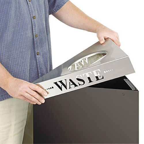 Safco Trifecta Waste Receptacle Lid, Laser Cut "WASTE" Inscription, 20w x 20d x 3h, Stainless Steel (9560WA)
