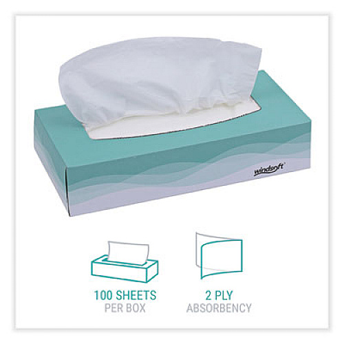 Windsoft Facial Tissue, Flat Pop-Up Box, 2-Ply, White, 100 Sheets/Box, 30 Boxes/Carton (2360)