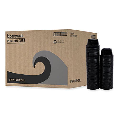 Boardwalk Souffle/Portion Cups, 2 oz, Plastic, Black, 125/Sleeve, 20 Sleeves/Carton (PRTN2BL)