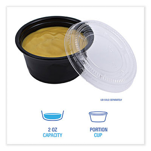 Boardwalk Souffle/Portion Cups, 2 oz, Plastic, Black, 125/Sleeve, 20 Sleeves/Carton (PRTN2BL)