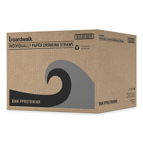 Boardwalk Individually Wrapped Paper Straws, 7.75 x 0.25, White, 3,200/Carton (PPRSTRWWR)
