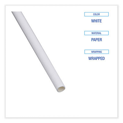 Boardwalk Individually Wrapped Paper Straws, 7.75 x 0.25, White, 3,200/Carton (PPRSTRWWR)