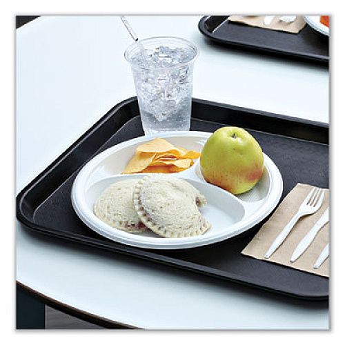 Boardwalk Hi-Impact Plastic Dinnerware, 3-Compartment Plate, 10" dia, White, 500/Carton (PLTHIPS10WH3)