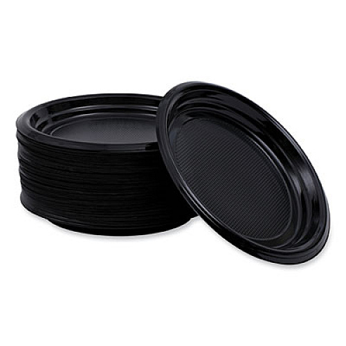 Boardwalk Hi-Impact Plastic Dinnerware, Plate, 9" dia, Black, 500/Carton (PLTHIPS9BL)