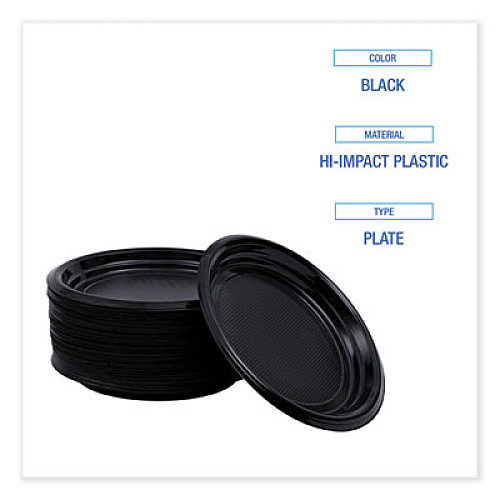 Boardwalk Hi-Impact Plastic Dinnerware, Plate, 9" dia, Black, 500/Carton (PLTHIPS9BL)