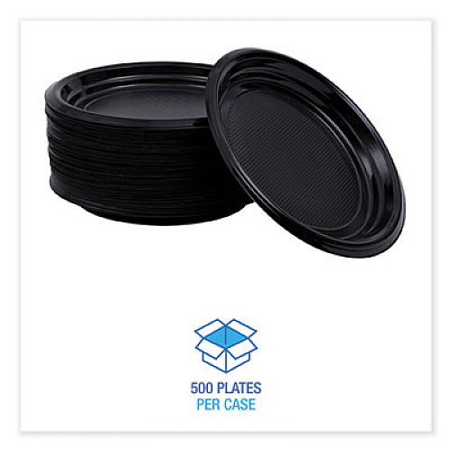 Boardwalk Hi-Impact Plastic Dinnerware, Plate, 9" dia, Black, 500/Carton (PLTHIPS9BL)