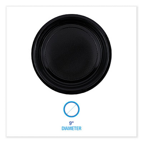 Boardwalk Hi-Impact Plastic Dinnerware, Plate, 9" dia, Black, 500/Carton (PLTHIPS9BL)