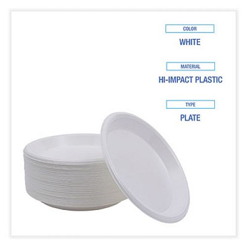 Boardwalk Hi-Impact Plastic Dinnerware, Plate, 10" dia, White, 500/Carton (PLHIPS10WH)