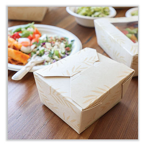 World Centric No Tree Folded Takeout Containers, 26 oz, 4.2 x 5.2 x 2.5, Natural, Sugarcane, 450/Carton (TONT1)