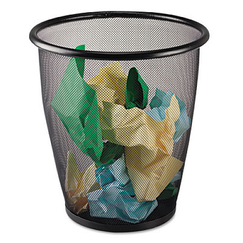 Safco Onyx Round Mesh Wastebaskets, 5 gal, Steel Mesh, Black (9717BL)