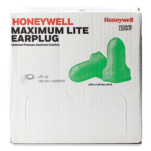 Howard Leight by Honeywell MAXIMUM Lite Single-Use Earplugs, Corded, 30NRR, Green, 100 Pairs (LPF30)