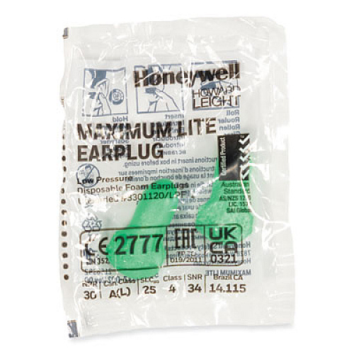 Howard Leight by Honeywell MAXIMUM Lite Single-Use Earplugs, Leight Source 500 Refill, Cordless, 30NRR, Green, 500 Pairs (LPF1D)