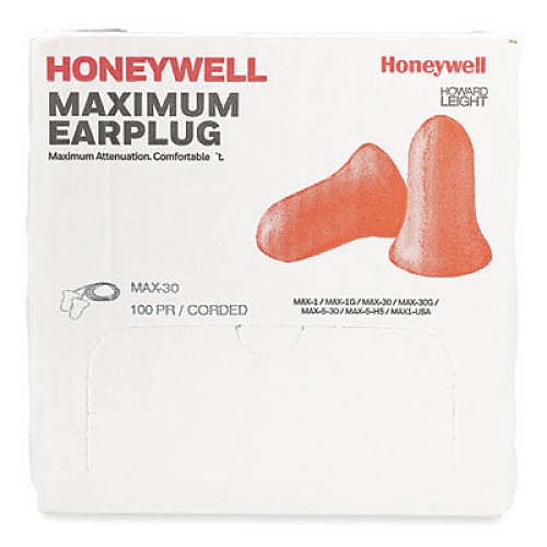 Howard Leight by Honeywell MAXIMUM Single-Use Earplugs, Corded, 33NRR, Coral, 100 Pairs (MXM30)