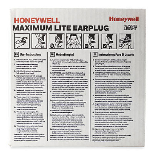 Howard Leight by Honeywell MAXIMUM Lite Single-Use Earplugs, Corded, 30NRR, Green, 100 Pairs (LPF30)