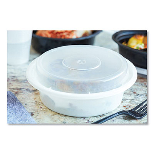 Pactiv Evergreen Newspring VERSAtainer Microwavable Containers, Round, 16 oz, 6 x 6 x 1.5, White/Clear, Plastic, 150/Carton (NC718)