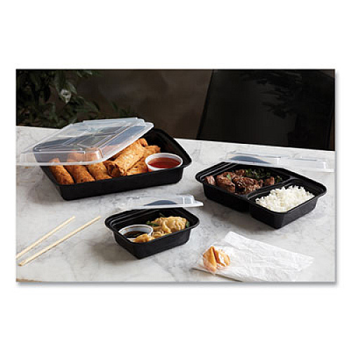 Pactiv Evergreen Newspring VERSAtainer Microwavable Containers, Rectangular, 58 oz, 11.5 x 8.5 x 2.5, Black/Clear, Plastic, 150/Carton (NC989B)