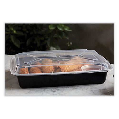 Pactiv Evergreen Newspring VERSAtainer Microwavable Containers, Rectangular, 58 oz, 11.5 x 8.5 x 2.5, Black/Clear, Plastic, 150/Carton (NC989B)