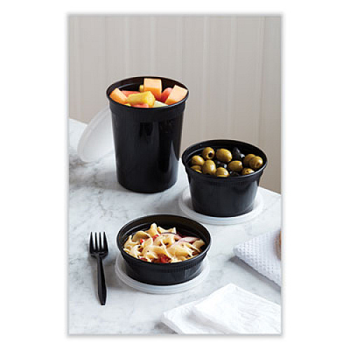 Pactiv Evergreen Newspring DELItainer Microwavable Container, 8 oz, 4.7 x 4.7 x 1.8, Black/Clear, Plastic, 240/Carton (YL2508B)