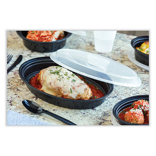 Pactiv Evergreen Newspring VERSAtainer Microwavable Containers, Oval, 6 oz, 5.7 x 4 x 1.5, Black/Clear, Plastic, 150/Carton (OC06B)