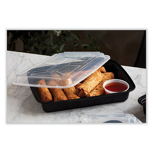 Pactiv Evergreen Newspring VERSAtainer Microwavable Containers, Rectangular, 58 oz, 11.5 x 8.5 x 2.5, Black/Clear, Plastic, 150/Carton (NC989B)