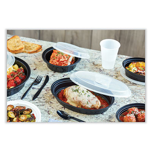 Pactiv Evergreen Newspring VERSAtainer Microwavable Containers, Oval, 24 oz, 9.1 x 6.7 x 1.45, Black/Clear, Plastic, 150/Carton (OC24B)