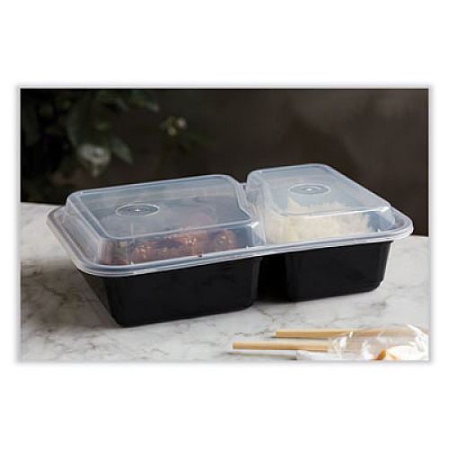 Pactiv Evergreen Newspring VERSAtainer Microwavable Containers, Rectangular, 2 Compartments, 30 oz, Black/Clear, Plastic, 150/Carton (NC8288B)