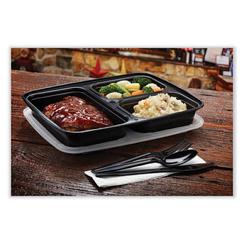 Pactiv Evergreen Newspring DELItainer Microwavable Container, 32 oz, 7.57 x 9.9 x 2.1, Black/Clear, Plastic, 150/Carton (NC333B)