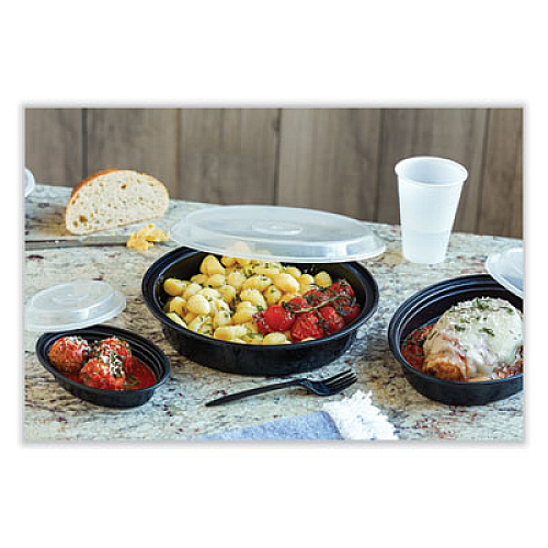 Pactiv Evergreen Newspring VERSAtainer Microwavable Containers, Oval, 6 oz, 5.7 x 4 x 1.5, Black/Clear, Plastic, 150/Carton (OC06B)