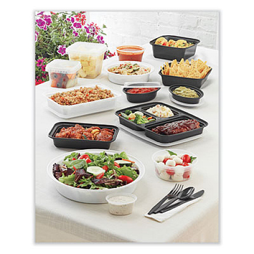 Pactiv Evergreen Newspring VERSAtainer Microwavable Containers, Oval, 8 oz, 5.7 x 4 x 1.5, Black/Clear, Plastic, 150/Carton (OC08B)