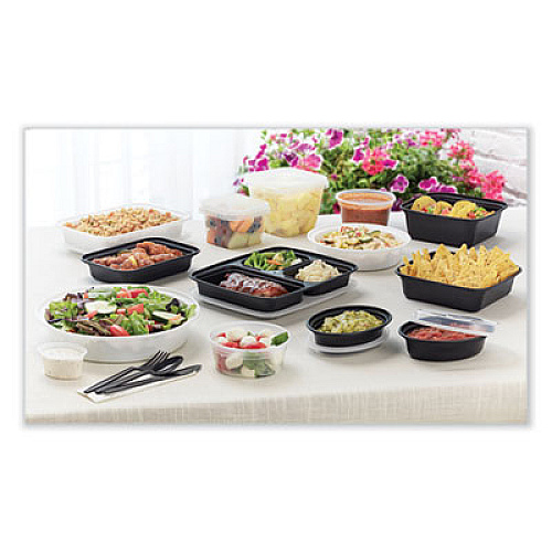 Pactiv Evergreen Newspring VERSAtainer Microwavable Containers, Oval, 8 oz, 5.7 x 4 x 1.5, Black/Clear, Plastic, 150/Carton (OC08B)