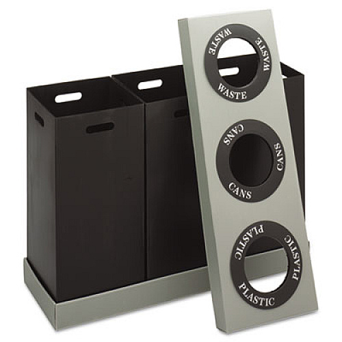 Safco At-Your-Disposal Recycling Center, Three 84 gal Bins, Polyethylene, Black (9798BL)
