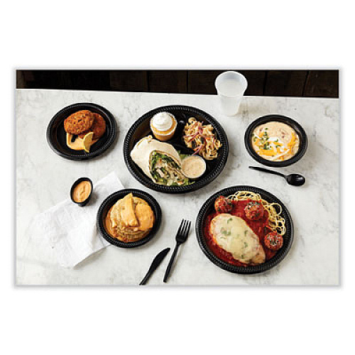 Pactiv Evergreen Meadoware Impact Plastic Dinnerware, Plate, 6" dia, Black, 1,000/Carton (YMI6E)