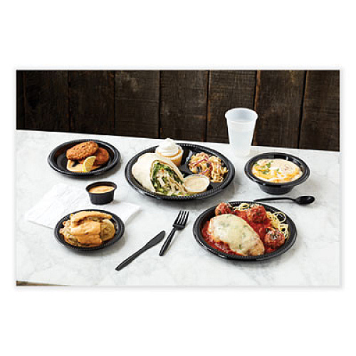 Pactiv Evergreen Meadoware Impact Plastic Dinnerware, Plate, 8.9" dia, Black, 400/Carton (YMI9E)